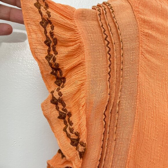 Free People Orange Coral Bronze Embroidered Boho Weekend Brunch Dress Size Large - Picture 4 of 8